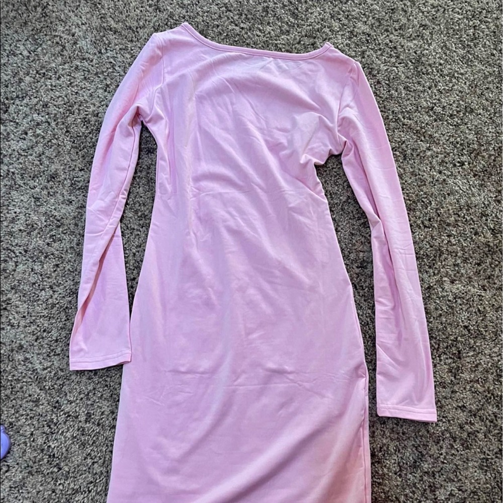 Xsmall long sleeve soft stretchy midi dress baby pink